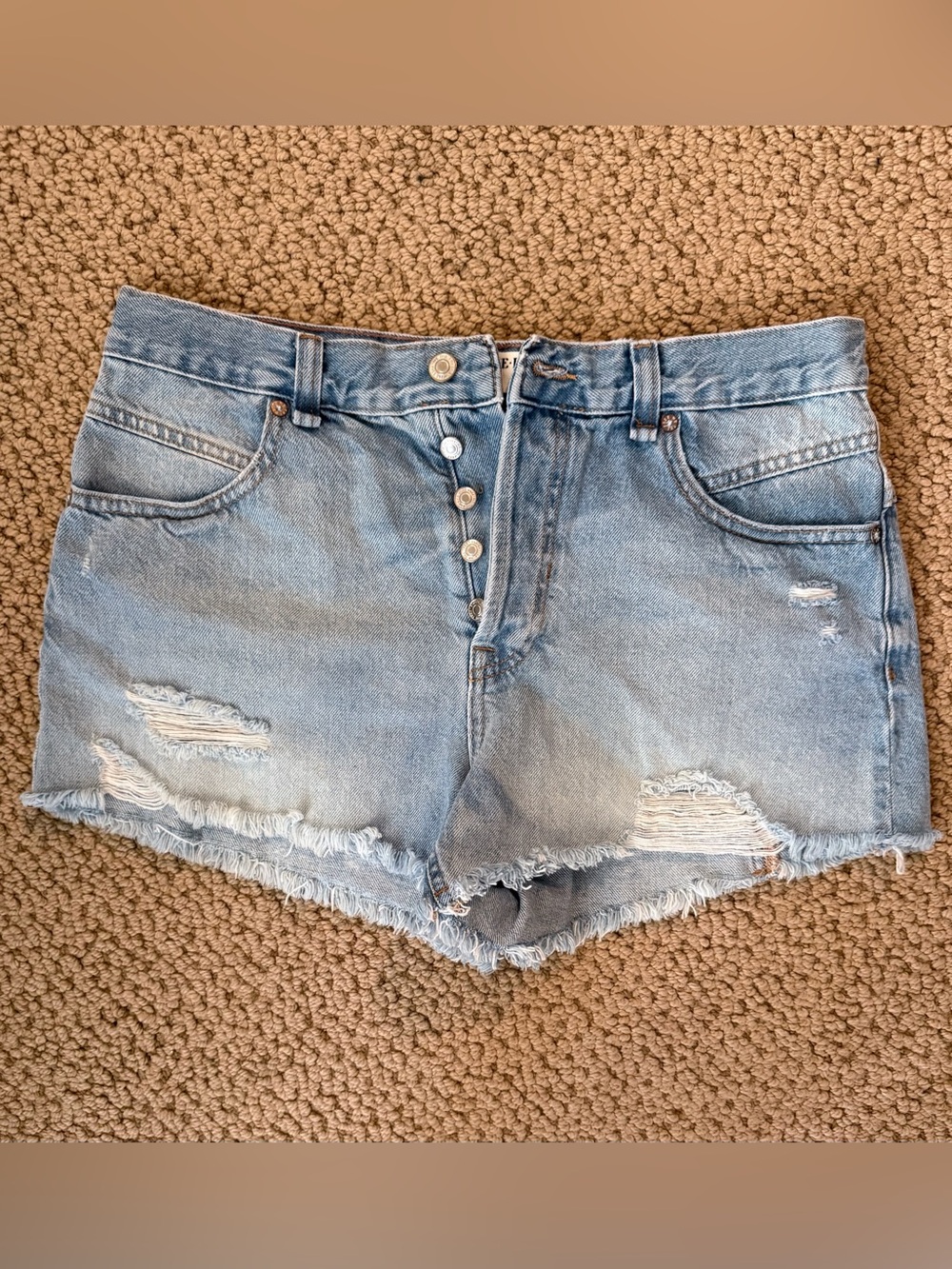 Free People NOW OR NEVER Light Blue Distressed Denim Shorts